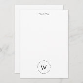 Monogram minimalistisch modern wit bedankkaart (Voorkant / Achterkant)