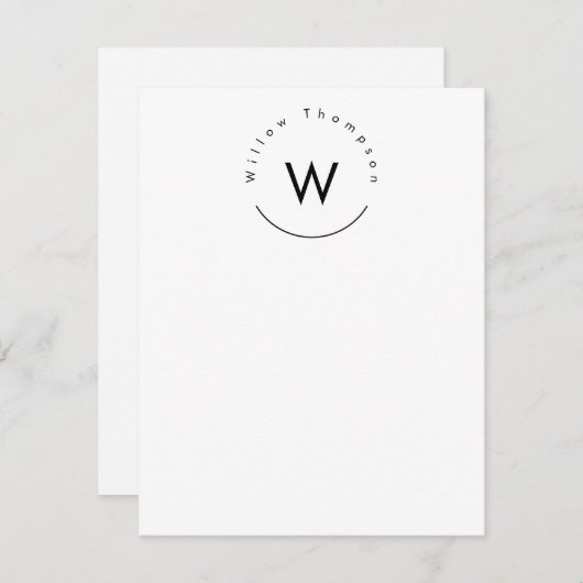 Monogram minimalistisch modern wit notitiekaartje (Voorkant / Achterkant)