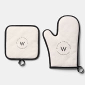 Monogram minimalistisch modern wit ovenwant & pannenlap set (Voorkant)