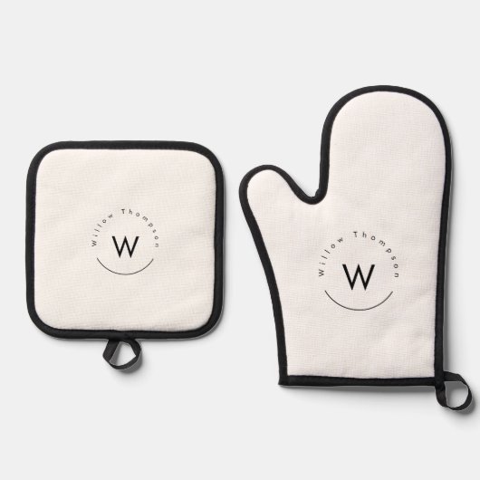 Monogram minimalistisch modern wit ovenwant & pannenlap set (Voorkant)