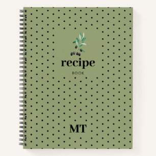 Monogram minimalistisch olive Green Recipe Cookboo Notitieboek
