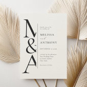 Monogram Minimalistisch Zwart en Ecru Modern Weddi Kaart