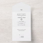 Monogram Minimalistisch Zwart-wit Heart Weddenscha All In One Uitnodiging (Binnen)