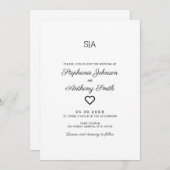 Monogram Minimalistisch Zwart-wit Heart Weddenscha Kaart (Voorkant / Achterkant)