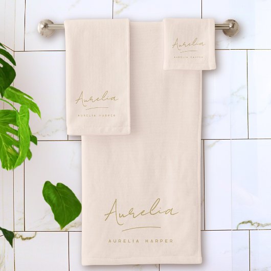 Monogram Minimalistische Blush Pink Script Handtek Bad Handdoek