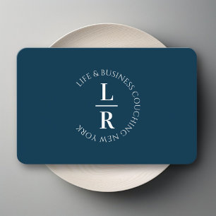 Monogram, minimalistische donkerblauwe business visitekaartje