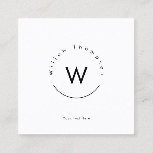 Monogram minimalistische moderne witte QR-code Vierkante Visitekaartje (Voorkant)