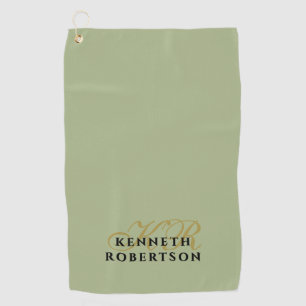 Monogram Minimalistische Sage Groene Goud Zwarte M Golfhanddoek