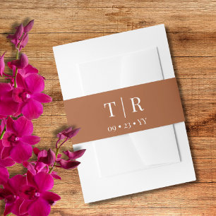 Monogram minimalistische terracotta bruiloft uitnodigingen wikkel