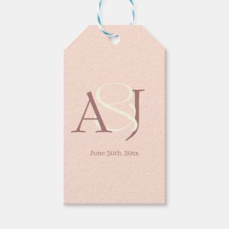 Monogram Minimalistische Warme Roze & Mauve Trouwd Cadeaulabel