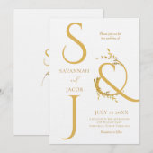 Monogram Minimalistische Witte en Gouden Moderne H Kaart (Voorkant / Achterkant)