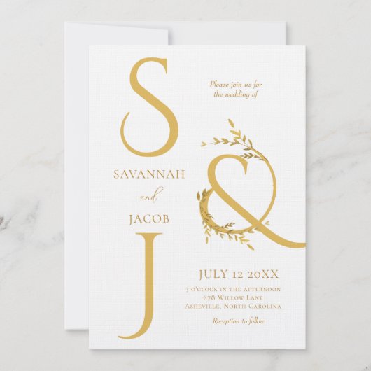 Monogram Minimalistische Witte en Gouden Moderne H Kaart (Voorkant)