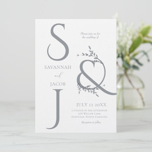 Monogram minimalistische witte en zilveren moderne kaart (Staand voorkant)