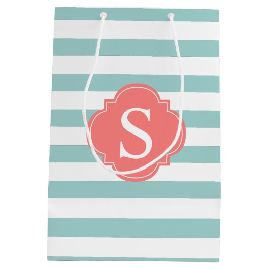 Monogram Mint en Coral Stripes Medium Cadeauzakje (Achterkant)