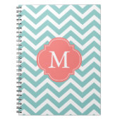 Monogram mint en koraal Chevrons Notitieboek (Voorkant)