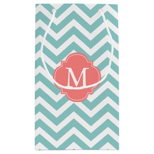Monogram Mint en Koraal Zigzag Patroon Klein Cadeauzakje (Achterkant)