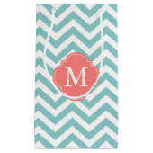 Monogram Mint en Koraal Zigzag Patroon Klein Cadeauzakje (Voorkant)