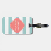 Monogram mint- en koraalstrepen bagagelabel (Achterkant horizontaal)