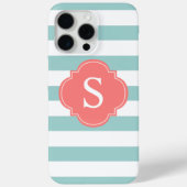Monogram mint- en koraalstrepen Case-Mate iPhone case (Achterkant)