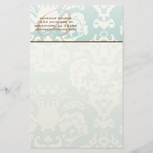 Monogram Mint Floral Stationery Briefpapier (Voorkant)