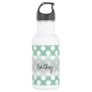 Monogram Mint Green Cute Chic Polka Dot Patroon Waterfles