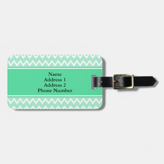 Monogram Mint Green en White Chevron Pattern Bagagelabel (Voorkant horizontaal)