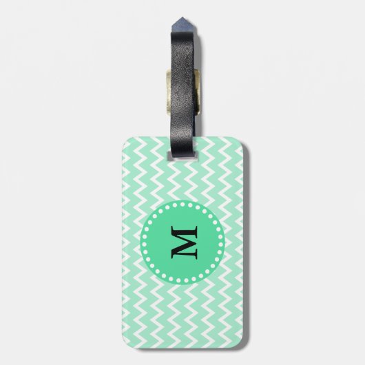 Monogram Mint Green en White Chevron Pattern Bagagelabel (Achterkant verticaal)