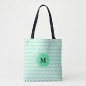 Monogram Mint Green en White Chevron Pattern Draagtas (Voorkant)