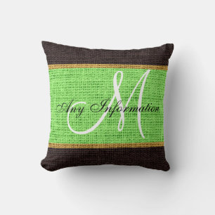 Monogram Mint green Rustic Burlap Jute Kussen