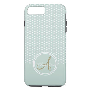 Monogram Mint Hearts iPhone 8 Plus / 7 Plus Hoesje