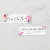 Monogram Mint roze florale waterverf bouquet chic Mini Visitekaartje (Voorkant / Achterkant)