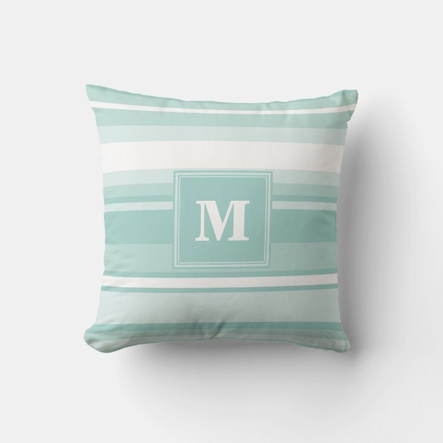 Monogram mintgroene strepen kussen (Voorkant)