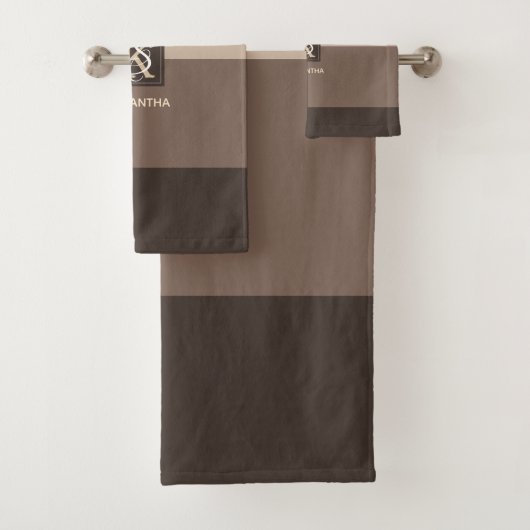 Monogram mocha Latte Color Palette Stripes Bad Handdoek (Insitu)