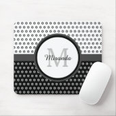 Monogram Mod Black en White Polka Dots met naam Muismat (Met muis)