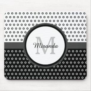 Monogram Mod Black en White Polka Dots met naam Muismat