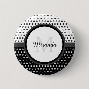 Monogram Mod Black en White Polka Dots met naam Ronde Button 5,7 Cm