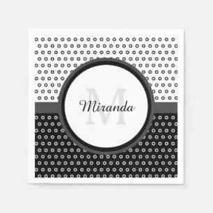 Monogram Mod Black en White Polka Dots met naam Servet