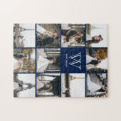Monogram Modern 9 Foto Collage Navy Blue Legpuzzel (Horizontaal)