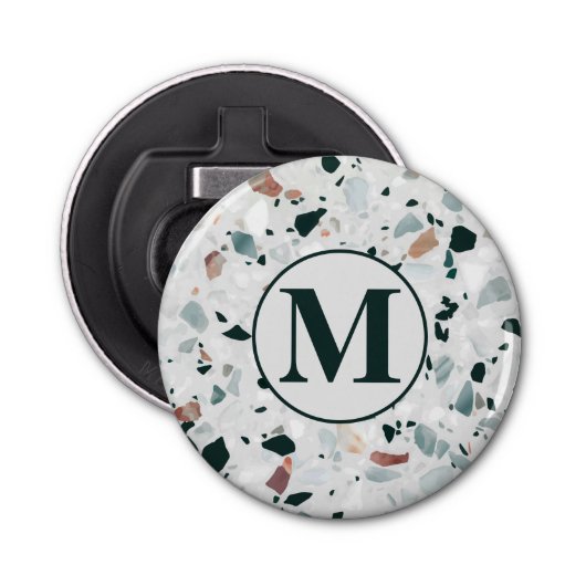 Monogram Modern Abstract Terrazzo Patroon Button Flesopener (Voorkant)