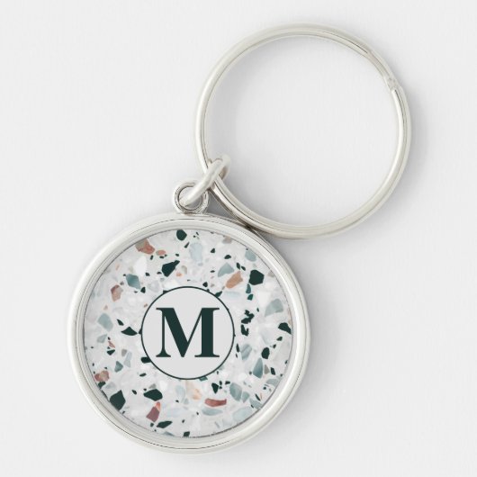 Monogram Modern Abstract Terrazzo Patroon Sleutelhanger (Voorkant)