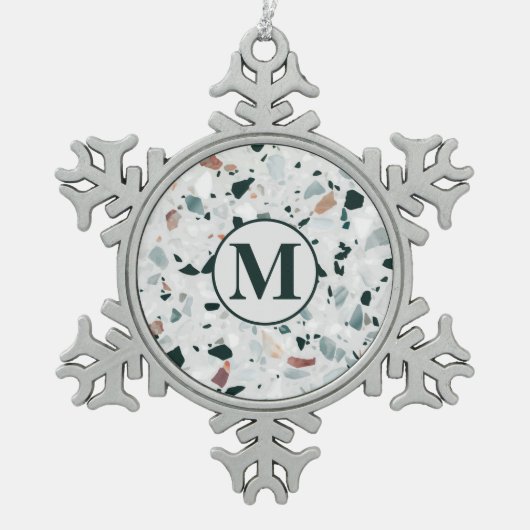 Monogram Modern Abstract Terrazzo Patroon Tin Sneeuwvlok Ornament (Voorkant)