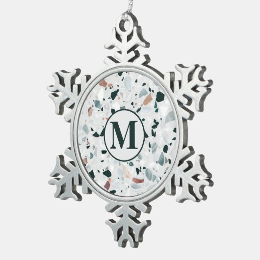 Monogram Modern Abstract Terrazzo Pattern Tin Sneeuwvlok Ornament (Rechts)