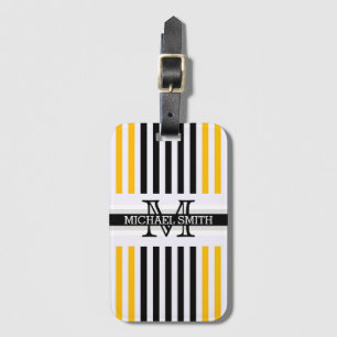 Monogram Modern Black Amber Stripes Patroon Bagagelabel