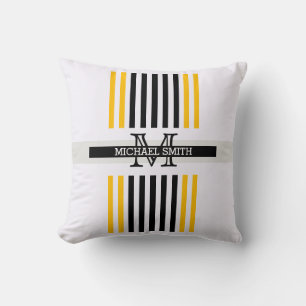 Monogram Modern Black Amber Stripes Patroon Kussen