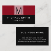 Monogram Modern Black & Barn red Background Visitekaartje (Voorkant / Achterkant)