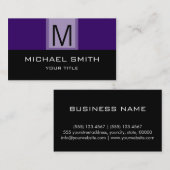 Monogram Modern Black & Deep violet Achtergrond Visitekaartje (Voorkant / Achterkant)