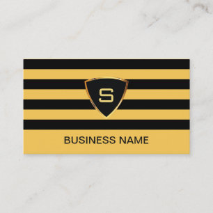 Monogram Modern Black & Gold Stripes Visitekaartje