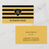 Monogram Modern Black & Gold Stripes Visitekaartje (Voorkant / Achterkant)