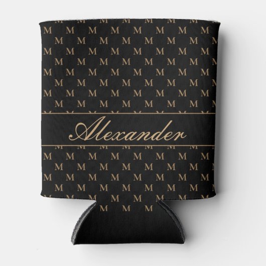 Monogram Modern Black White Gold Elegant Blikjeskoeler (Voorkant)