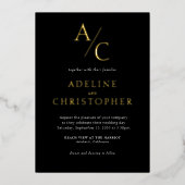 Monogram Modern Black White Gold Foil Invitation (Recto)
